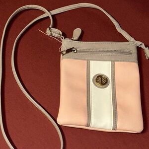 Women's Pink and White Crossbody Bag with Gold Accent